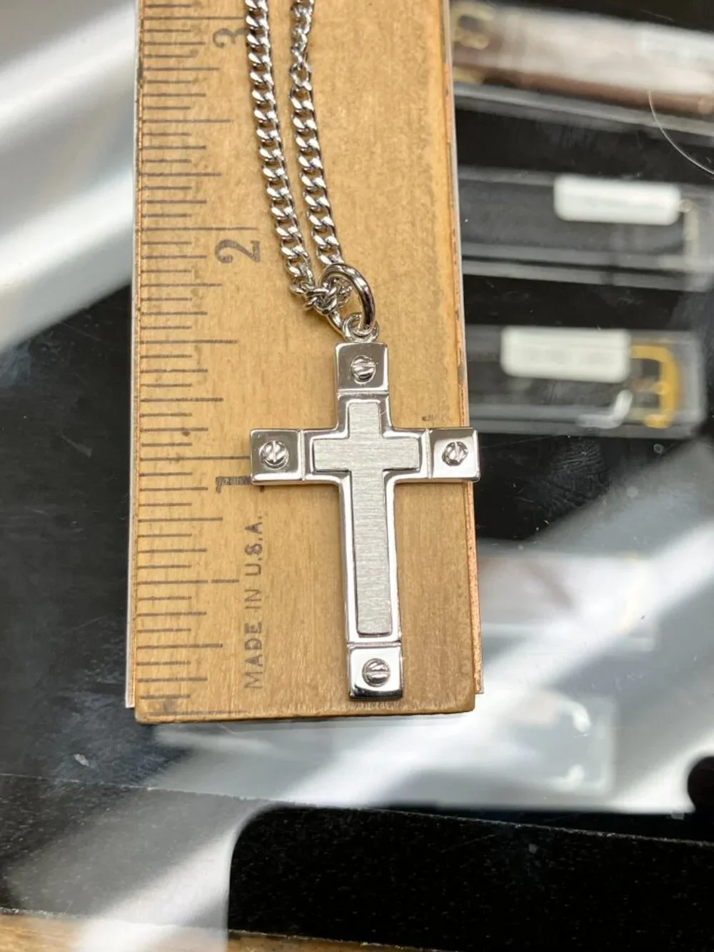 Silver Cross Pendant And Steel Chain